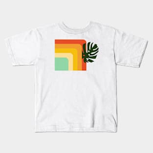 70’s stripes and monstera Kids T-Shirt